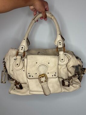 Chloe Cream Leather Shoulder Bag with Gold Hardware